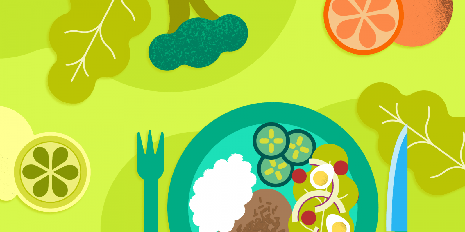 Ilustração de um prato de comida bem equilibrado e saudável