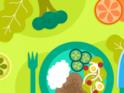 Ilustração de um prato de comida bem equilibrado e saudável