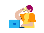 Ilustração pessoa falando ao celular em frente ao notebook