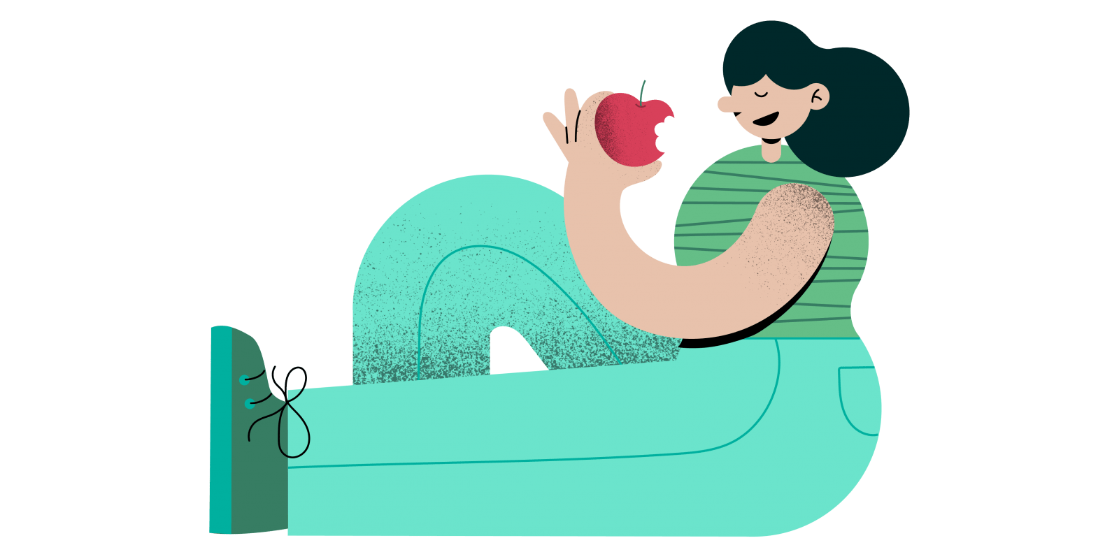ilustração de uma mulher comendo uma maçã