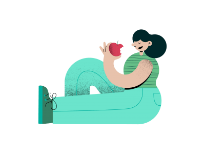 ilustração de uma mulher comendo uma maçã