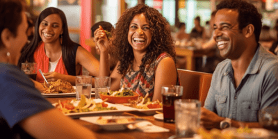 Amigos em um restaurante